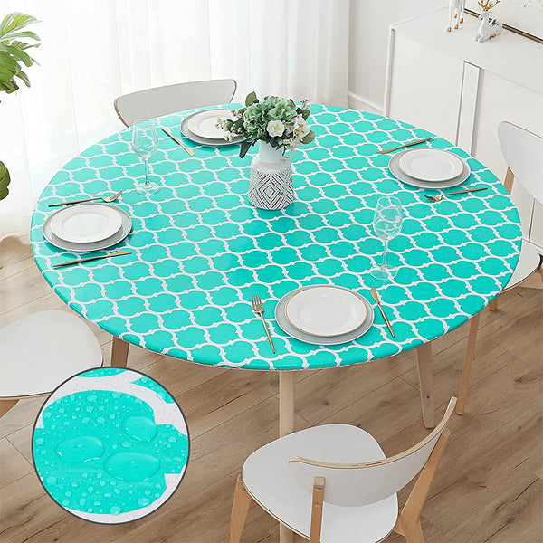 Round Tablecloth Waterproof Moroccan Trellis Table Cloth Elastic Edge 152cm-Green