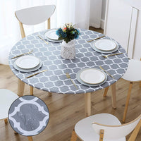 Round Tablecloth Waterproof Moroccan Trellis Table Cloth Elastic Edge 122cm-Gray