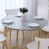 Round Tablecloth Waterproof Moroccan Trellis Table Cloth Elastic Edge 122cm-Gray