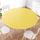 Round Tablecloth Waterproof Moroccan Trellis Table Cloth Elastic Edge 152cm-Yellow