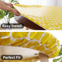 Round Tablecloth Waterproof Moroccan Trellis Table Cloth Elastic Edge 122cm-Yellow