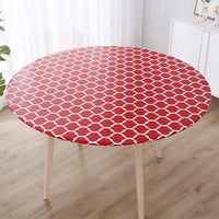 Round Tablecloth Waterproof Moroccan Trellis Table Cloth Elastic Edge 122cm-Red