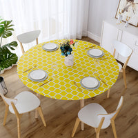 Round Tablecloth Waterproof Moroccan Trellis Table Cloth Elastic Edge 122cm-Yellow