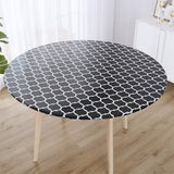 Round Tablecloth Waterproof Moroccan Trellis Table Cloth Elastic Edge 122cm-Black