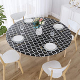 Round Tablecloth Waterproof Moroccan Trellis Table Cloth Elastic Edge 152cm-Black