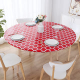 Round Tablecloth Waterproof Moroccan Trellis Table Cloth Elastic Edge 152cm-Red