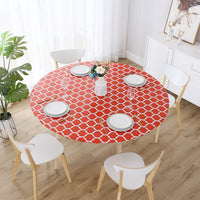 Round Tablecloth Waterproof Moroccan Trellis Table Cloth Elastic Edge 122cm-Red