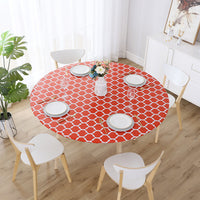 Round Tablecloth Waterproof Moroccan Trellis Table Cloth Elastic Edge 152cm-Red