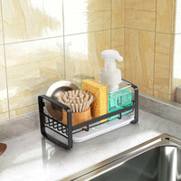 Kitchen Sink Brush Sponge Holder with Drain Tray Black