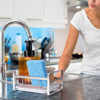 Kitchen Sink Brush Sponge Holder with Drain Tray Silver