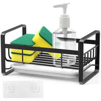 Kitchen Sink Brush Sponge Holder with Drain Tray Black