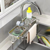 Kitchen Sink Organizer Brush Sponge Holder Faucet Clutter Rack Silver