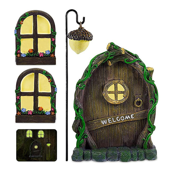 Fairy Door and Windows for Yard Garden Tree Art Sculpture Decoration