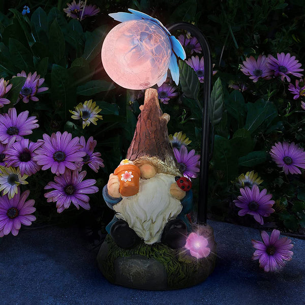 Solar LED Lights Garden Gnomes Statue Ornament-Genie Holding Flowerpot Style