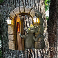 Courtyard Dinosaur Gate Statue Garden Dinosaur Meditating Sculpture-Open Door Style