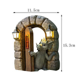 Courtyard Dinosaur Gate Statue Garden Dinosaur Meditating Sculpture-Open Door Style