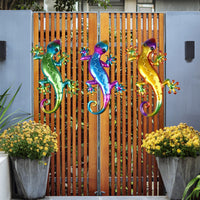 Metal Wall Art Garden Statue Fence Animal Hanging Wall Sculpture Vivid Wall Decor - 3 Colors Set