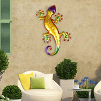 Metal Wall Art Garden Statue Fence Animal Hanging Wall Sculpture Vivid Wall Decor Yellow