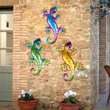 Metal Wall Art Garden Statue Fence Animal Hanging Wall Sculpture Vivid Wall Decor - 3 Colors Set