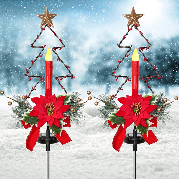 Set of 2 Pack Solar LED Christmas Tree Candle Lights for Outdoor Yard Lawn Decor