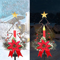 Set of 2 Pack Solar LED Christmas Tree Candle Lights for Outdoor Yard Lawn Decor