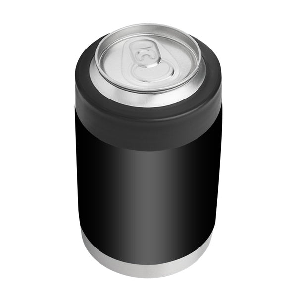 12 Ounce Double Wall Can Cooler Cup With Silver Lid Black