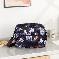 Insulated Lunch Bag Cross-body Cooler Lunch Box Blue Flower Style