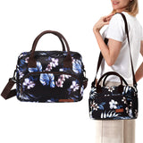 Insulated Lunch Bag Cross-body Cooler Lunch Box Blue Flower Style