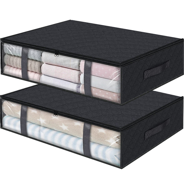 Set of 2Pack Under Bed Storage Bins Foldable Clothes Storage Bags with Reinforced Handle Black