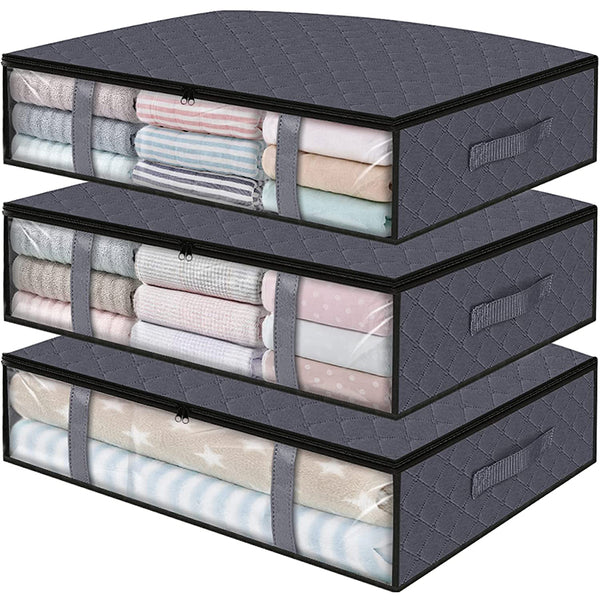 Set of 3Pack Under Bed Storage Bins Foldable Clothes Storage Bags with Reinforced Handle Gray