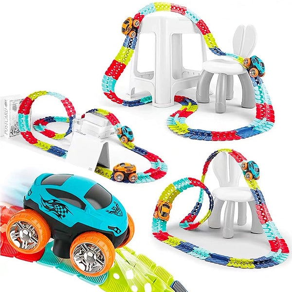 Changeable Track with LED Light Race Car Flexible Electric Bendable Car Toy-Style 4