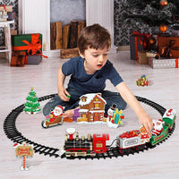 Kid Christmas Electric Train Toy Set with Lights and Sounds Assembly Car Railway Train Toys