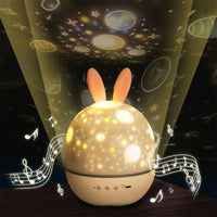 3 in 1 Rechargeable Rotating Star Projector Lamp Rabbit Night Light with Music Box