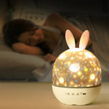 3 in 1 Rechargeable Rotating Star Projector Lamp Rabbit Night Light with Music Box