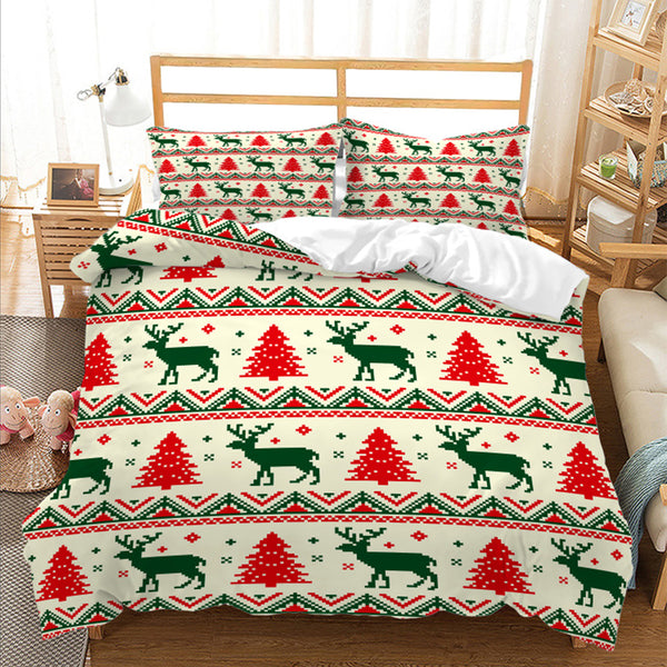 Christmas 2pcs Bedding Set Quilt Cover Pillowcases Set for Single Bed-Style 4