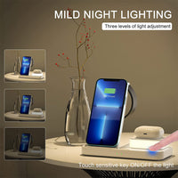 4 in 1 Folding Wireless Charger with Touch Lamp Night Light White