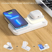 4 in 1 Folding Wireless Charger with Touch Lamp Night Light White