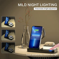 4 in 1 Folding Wireless Charger with Touch Lamp Night Light Black