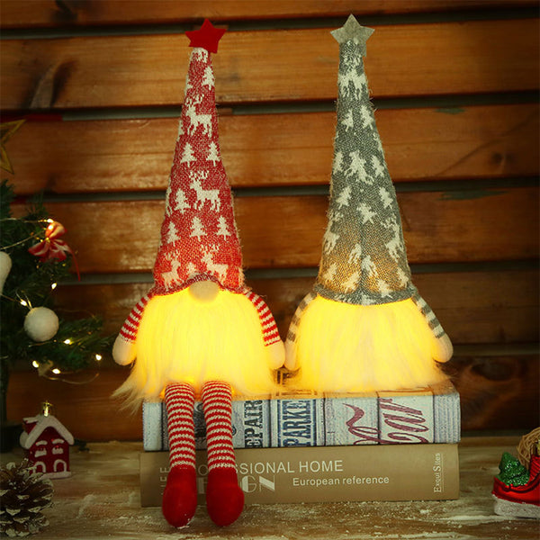 2pcs Set Halloween Christmas Faceless Gnome Plush LED Ornaments Tomte Decor