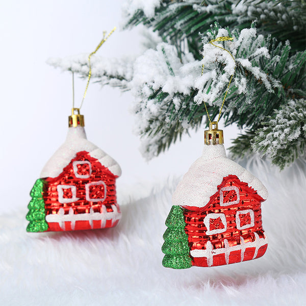 2pcs Set Christmas Tree Hanging Pendants Wall Window Table Ornaments Small House Style