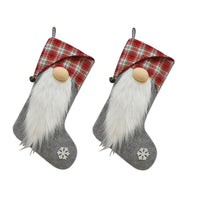 2Pcs Set Christmas Stocking Sack Xmas Gift Candy Bag Xmas Tree Pendant Socks Grey