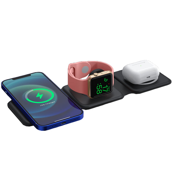 3 in 1 Foldable Wireless Charger Magnetic Fast Wireless Charging Station Black