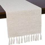 Cotton Linen Weave Table Runner with Tassels-L