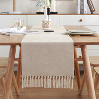 Cotton Linen Weave Table Runner with Tassels-S