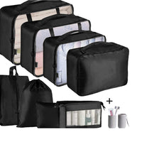 8Pcs Set Packing Pouch Suitcase Clothes Storage Bags Travel Luggage Organizer and Toothbrush Cup-Black