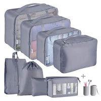 8Pcs Set Packing Pouch Suitcase Clothes Storage Bags Travel Luggage Organizer and Toothbrush Cup-Gray