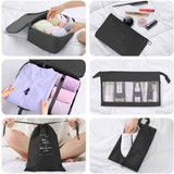 8Pcs Set Packing Pouch Suitcase Clothes Storage Bags Travel Luggage Organizer and Toothbrush Cup-Black