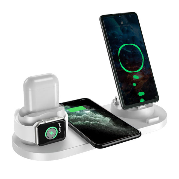 6 in 1 Wireless Charger Dock Charging Station For iPhone Samsung Apple Watch -White