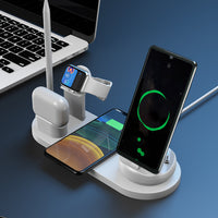 7 in 1 Wireless Charger Dock Charging Station For iPhone Samsung Apple Watch -White