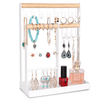 Jewelry Display Hanging Rack Storage Organizer with Earring Tray and Holes 4-Tier